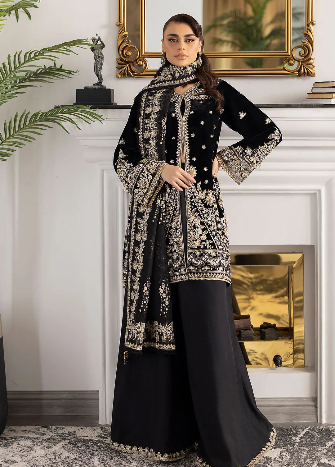 La more By Sardinia Embroidered Velvet Suit Unstitched 3 Piece SRD24LM 704 Midnight Lush - Formal Collection