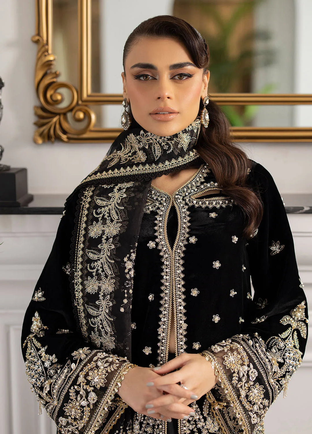 La more By Sardinia Embroidered Velvet Suit Unstitched 3 Piece SRD24LM 704 Midnight Lush - Formal Collection