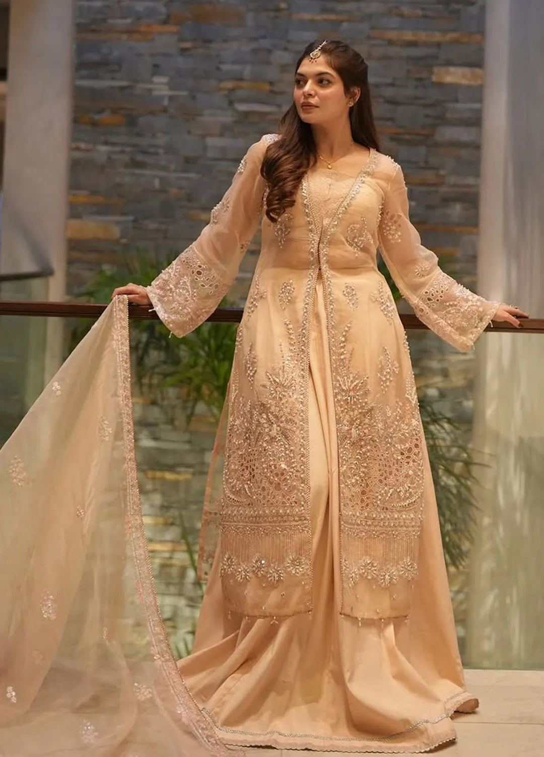 La more By Sardinia Embroidered Organza Suit Unstitched 3 Piece SRD24LM 706 Peach Blossom - Formal Collection