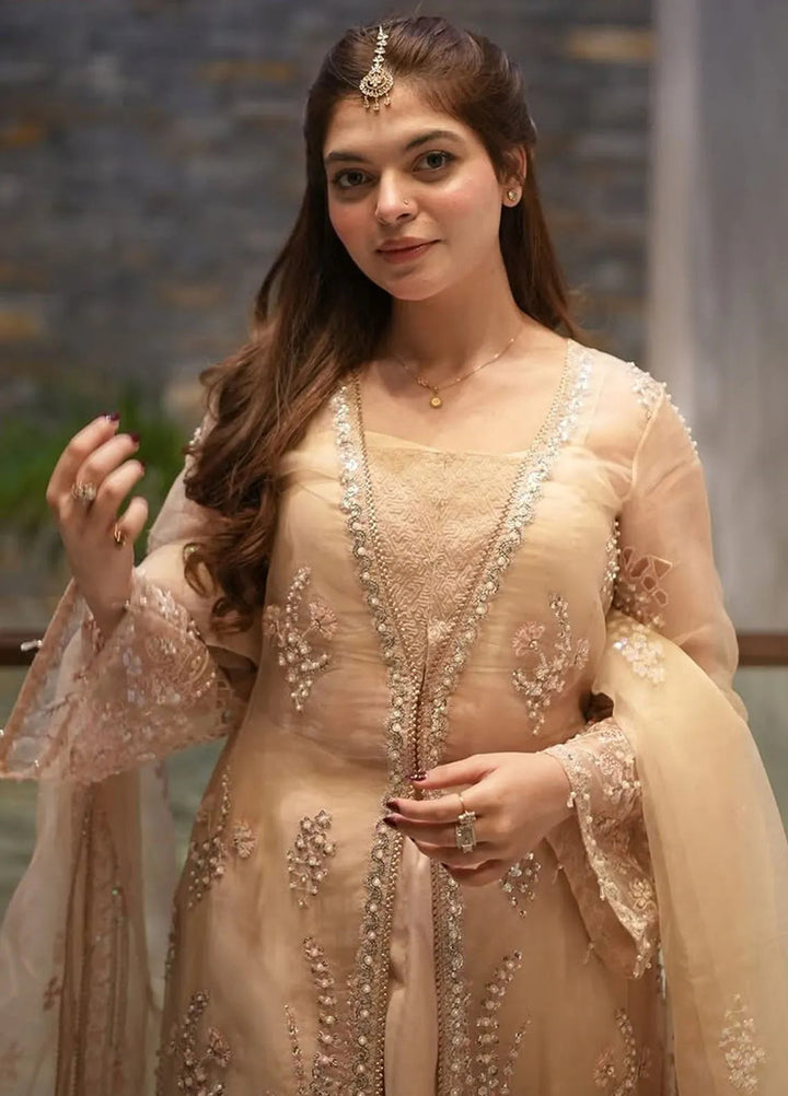 La more By Sardinia Embroidered Organza Suit Unstitched 3 Piece SRD24LM 706 Peach Blossom - Formal Collection