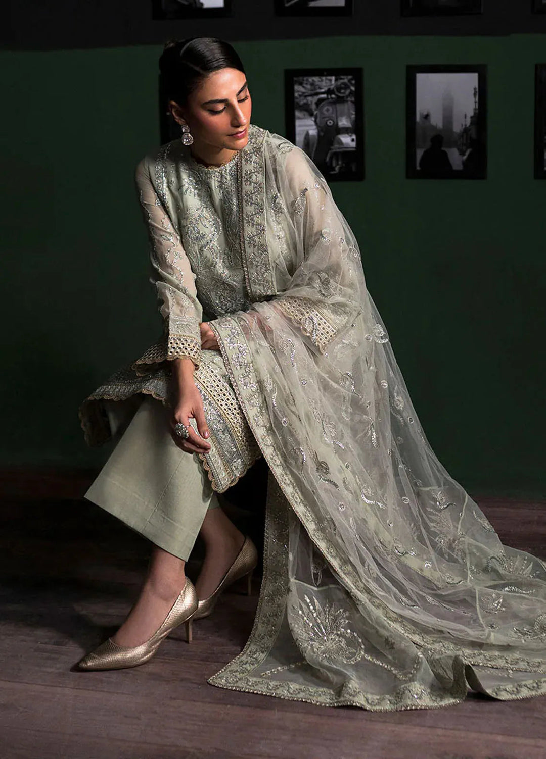 La Regina by Seraph Embroidered Chiffon Suits Unstitched 3 Piece SPH24LR Nile mist - Festive Collection
