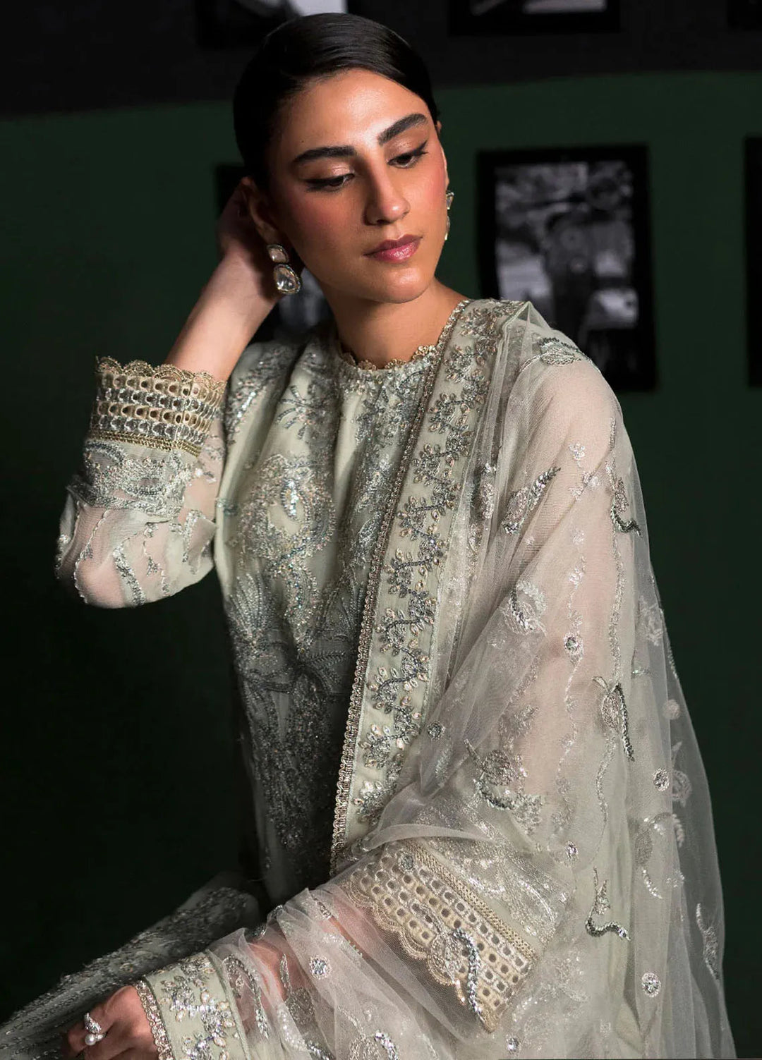 La Regina by Seraph Embroidered Chiffon Suits Unstitched 3 Piece SPH24LR Nile mist - Festive Collection