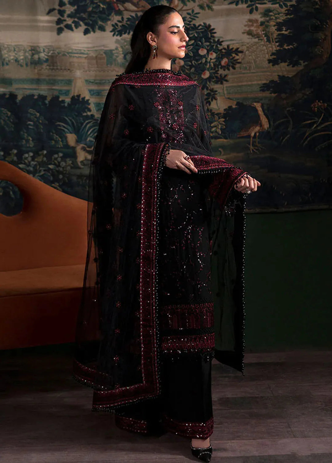 La Regina by Seraph Embroidered Chiffon Suits Unstitched 3 Piece SPH24LR Onyx - Festive Collection