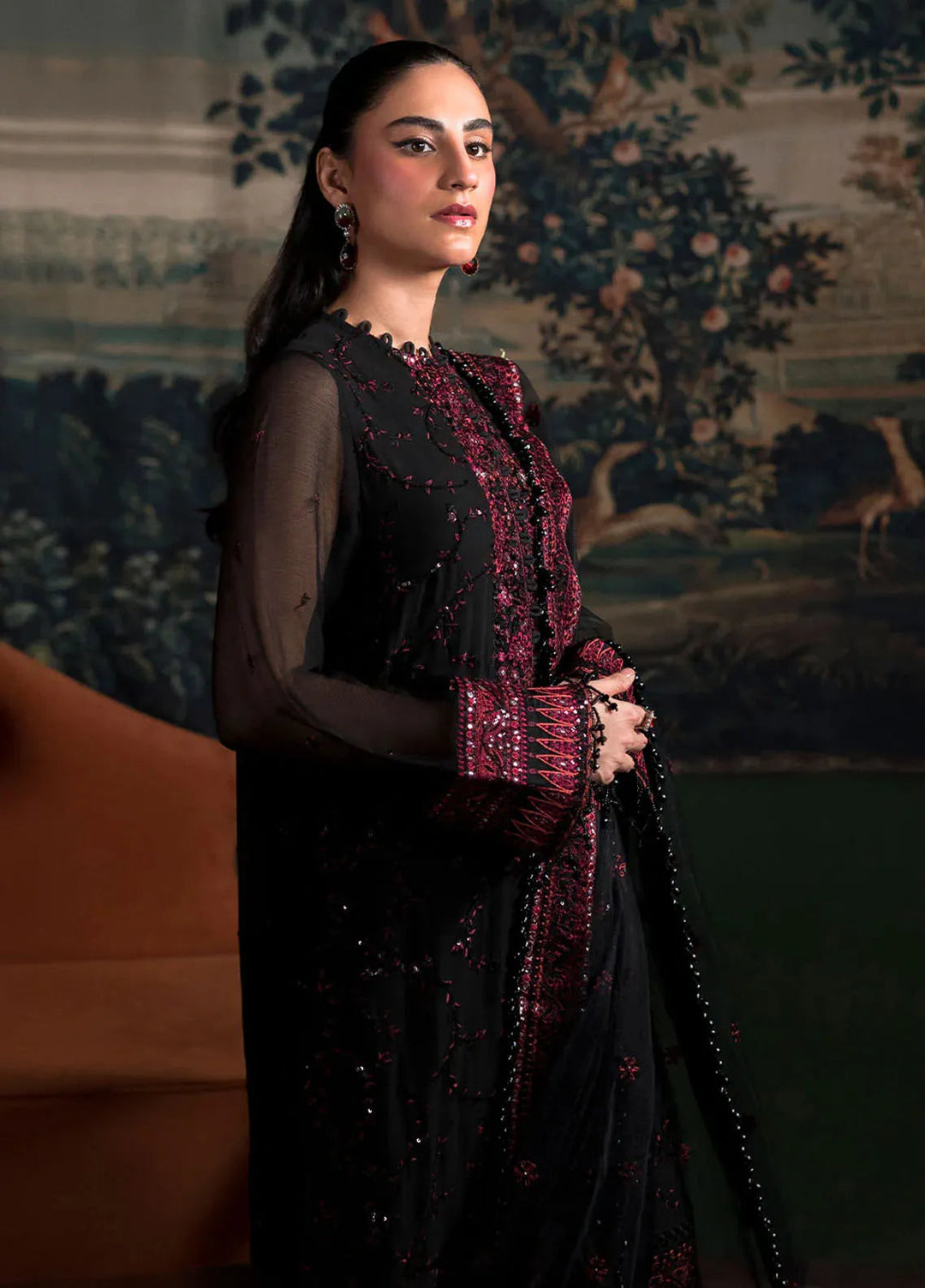 La Regina by Seraph Embroidered Chiffon Suits Unstitched 3 Piece SPH24LR Onyx - Festive Collection