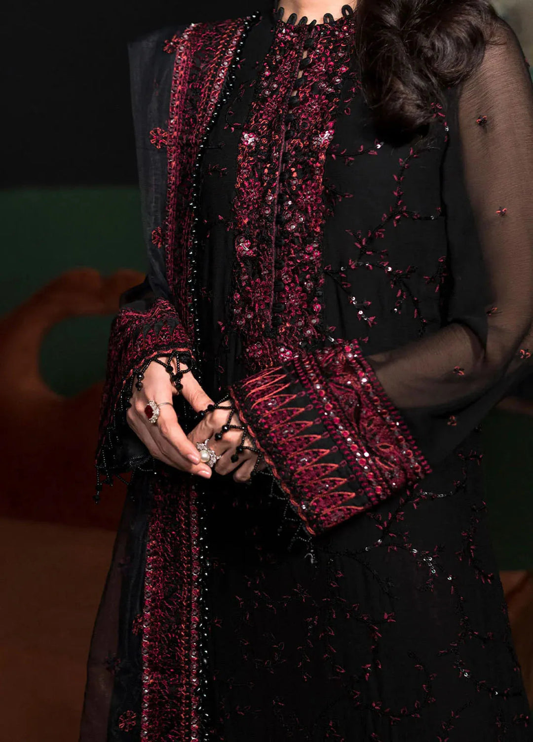 La Regina by Seraph Embroidered Chiffon Suits Unstitched 3 Piece SPH24LR Onyx - Festive Collection