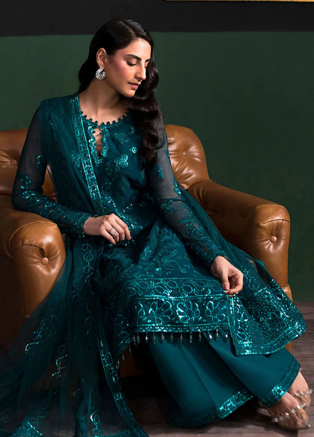 La Regina by Seraph Embroidered Chiffon Suits Unstitched 3 Piece SPH24LR Scarlet - Festive Collection