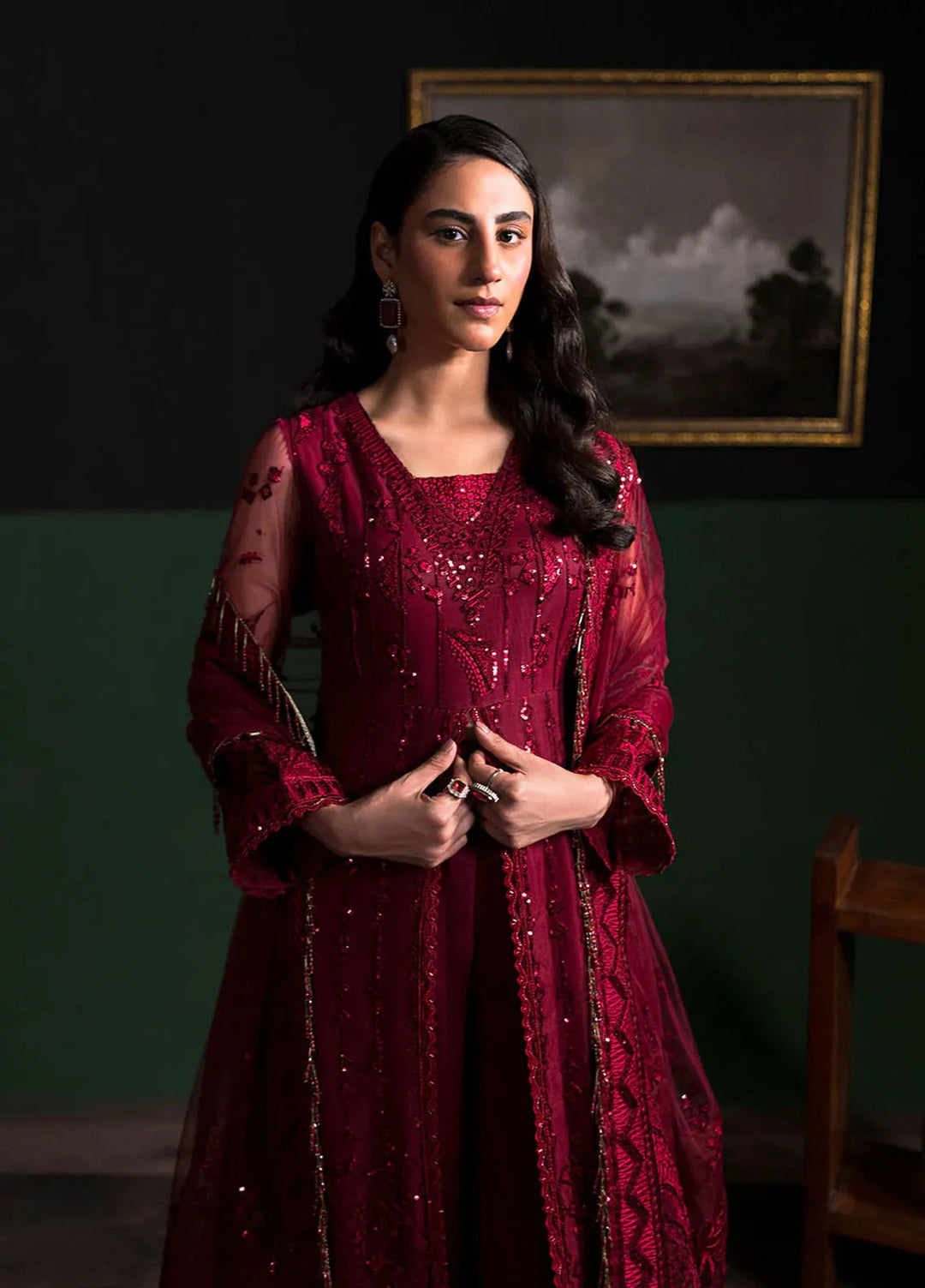 La Regina by Seraph Embroidered Net Suits Unstitched 3 Piece SPH24LR Rosewood - Festive Collection