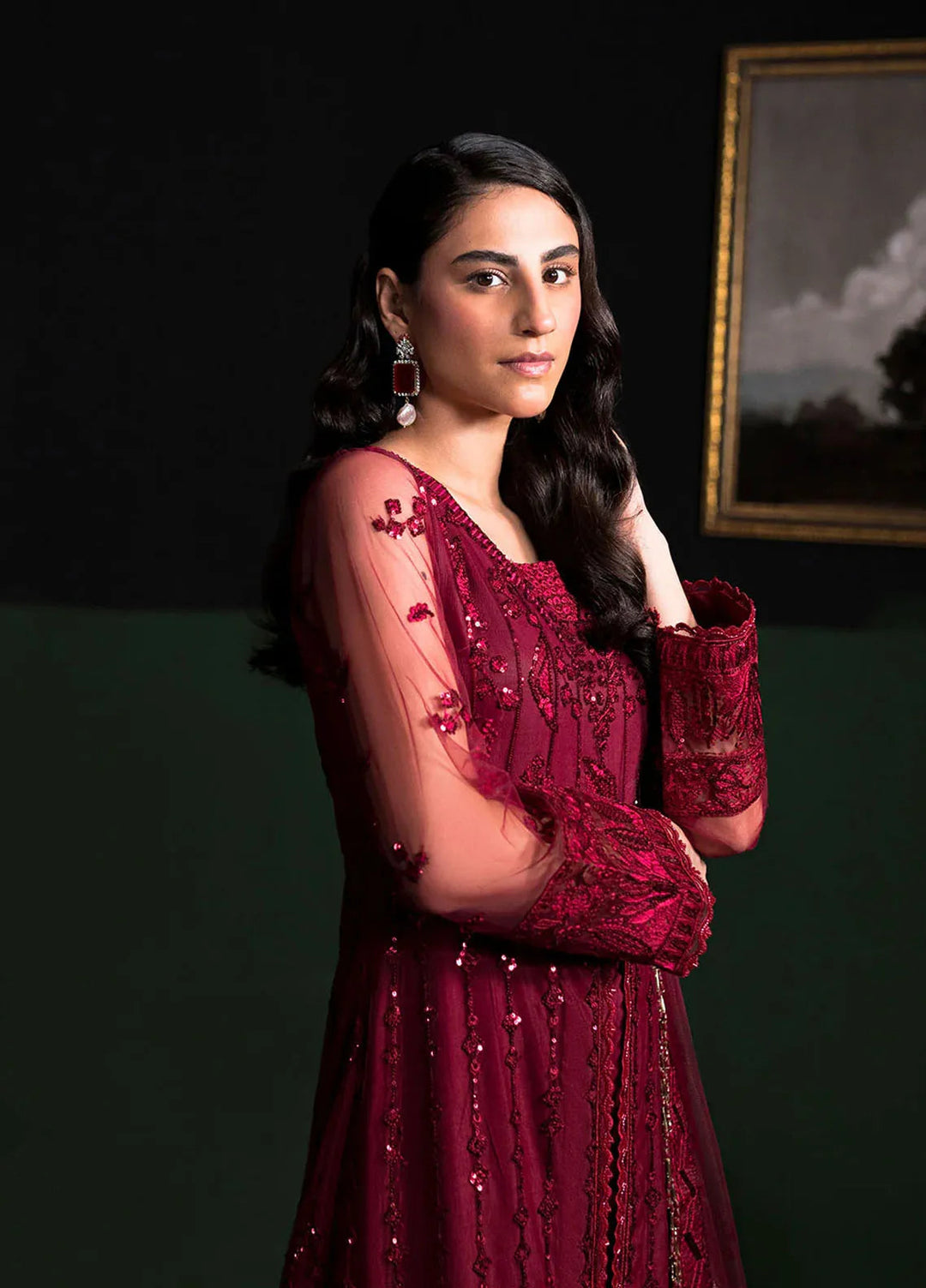 La Regina by Seraph Embroidered Net Suits Unstitched 3 Piece SPH24LR Rosewood - Festive Collection