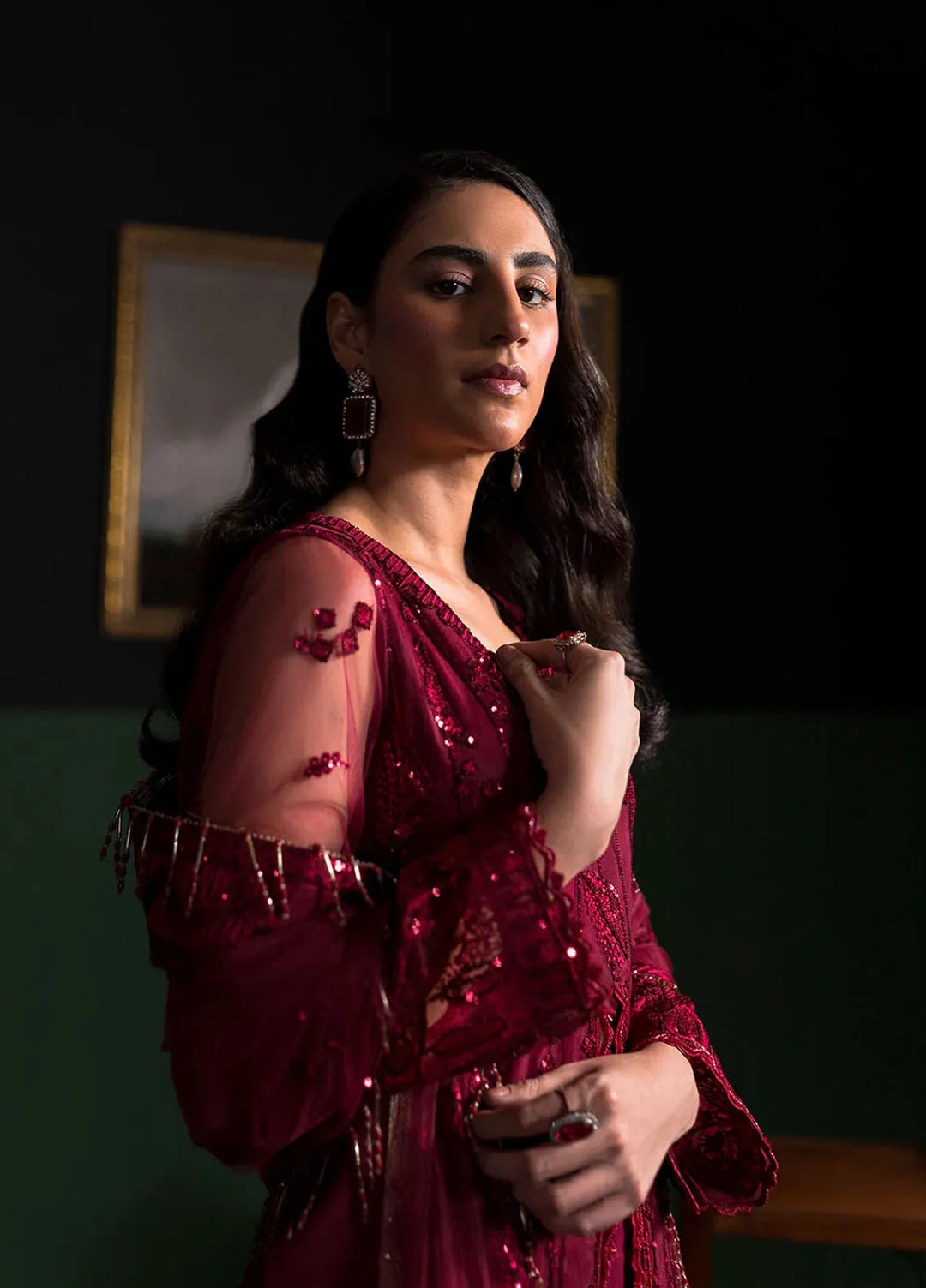 La Regina by Seraph Embroidered Net Suits Unstitched 3 Piece SPH24LR Rosewood - Festive Collection