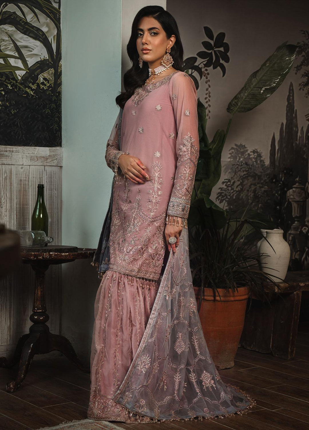 La Rosella By Zarif Embroidered Net Suits Unstitched 4 Piece ZR25UF ZLR 03 Bloom - Luxury Collection