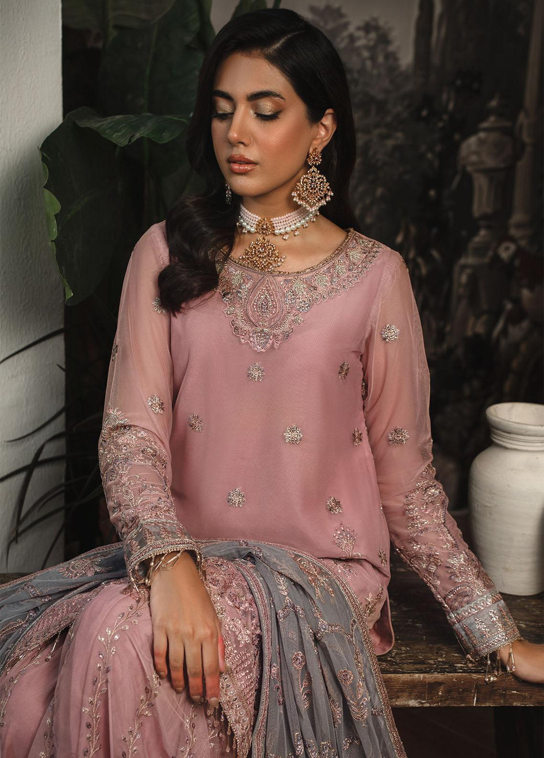 La Rosella By Zarif Embroidered Net Suits Unstitched 4 Piece ZR25UF ZLR 03 Bloom - Luxury Collection