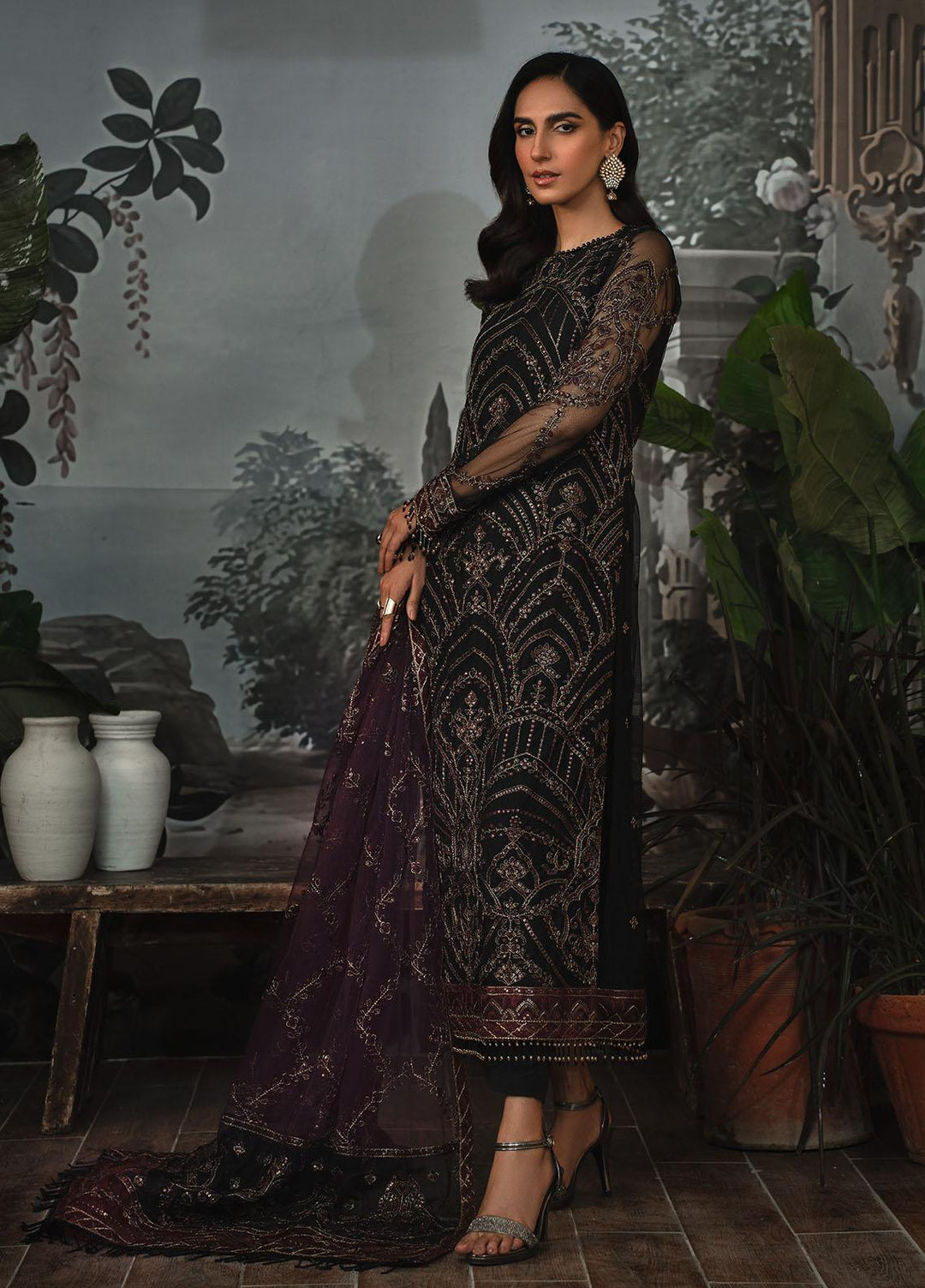 La Rosella By Zarif Embroidered Net Suits Unstitched 3 Piece ZR25UF ZLR 04 Night Glow - Luxury Collection
