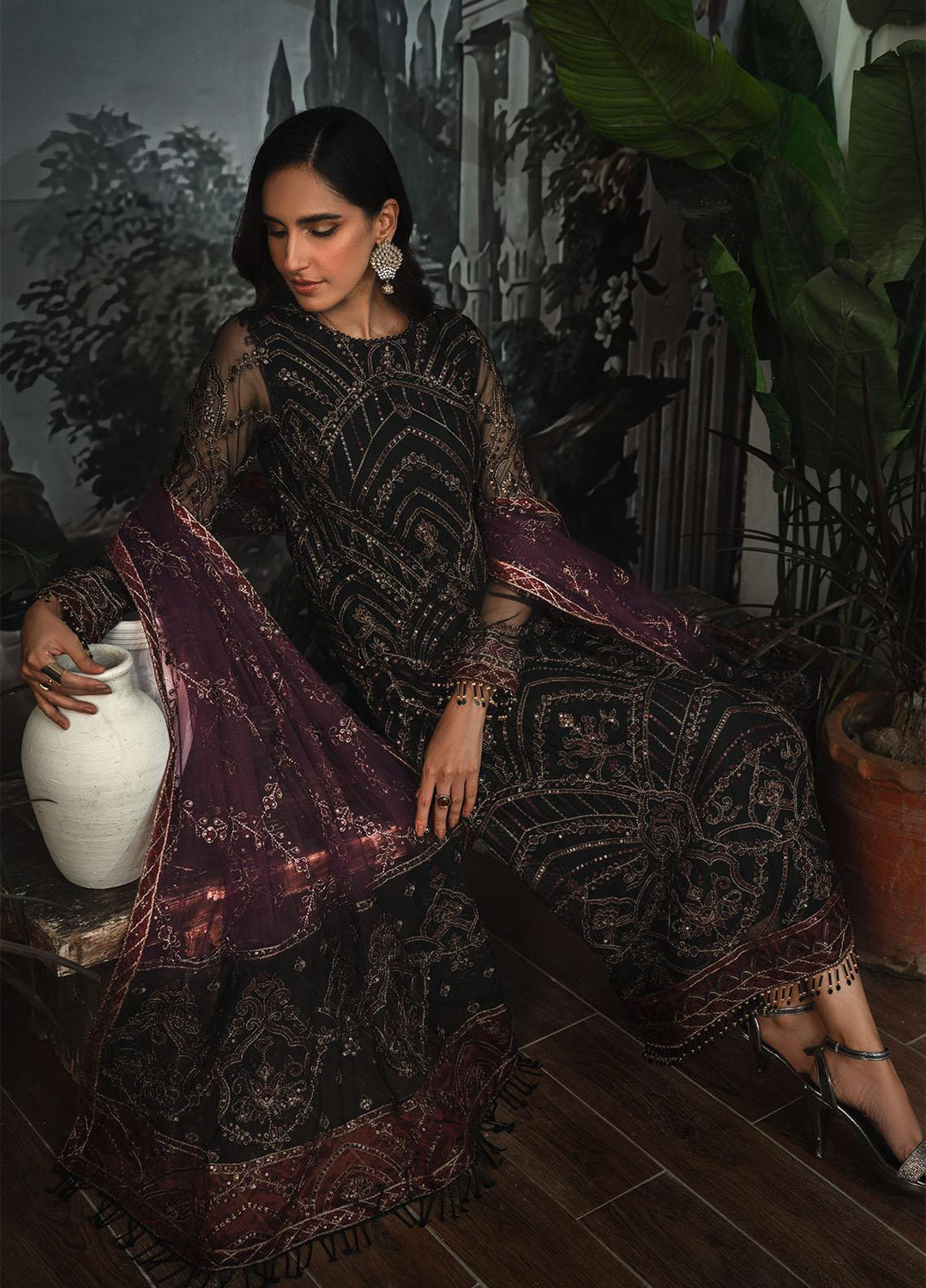 La Rosella By Zarif Embroidered Net Suits Unstitched 3 Piece ZR25UF ZLR 04 Night Glow - Luxury Collection