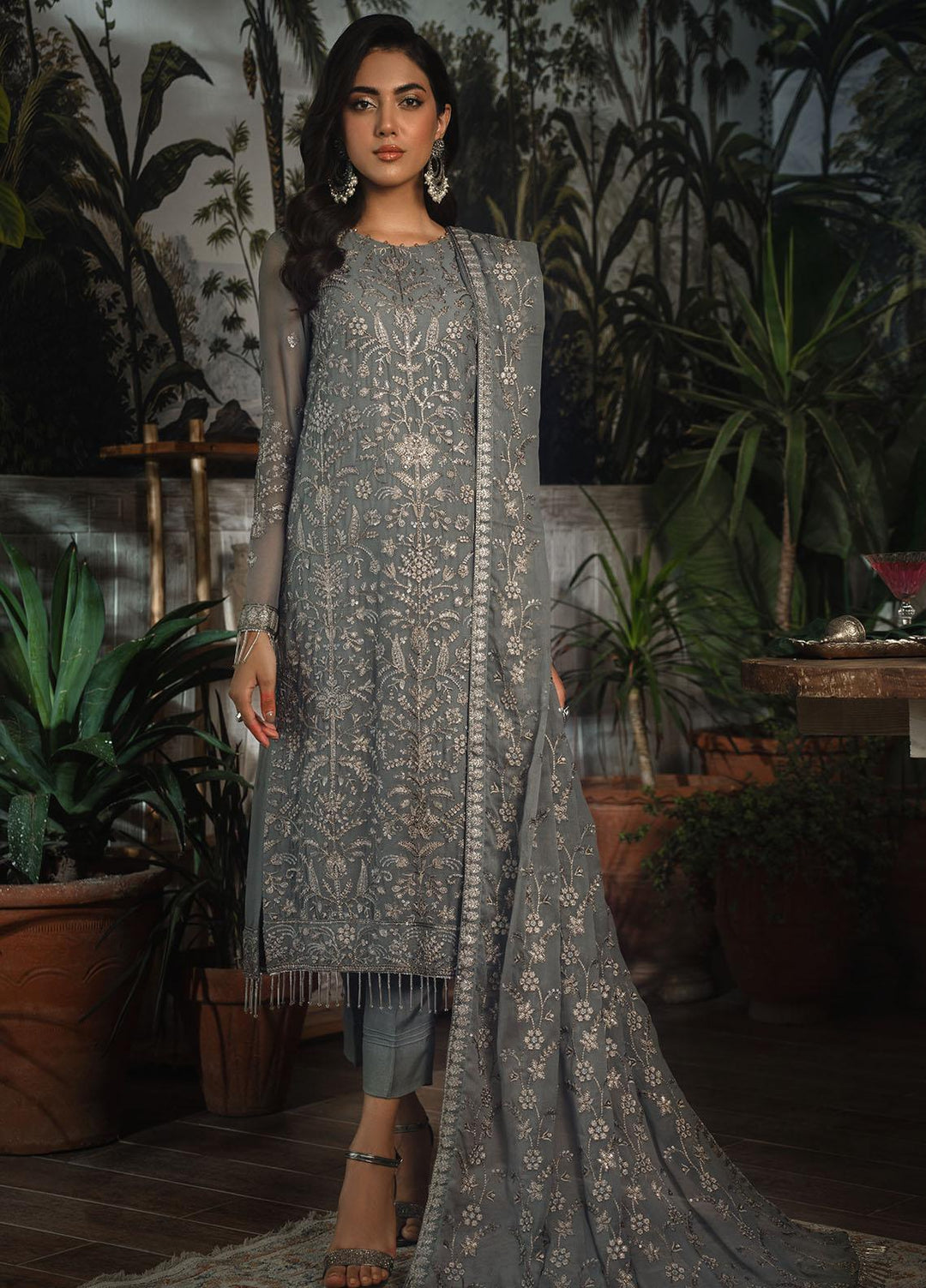 La Rosella By Zarif Embroidered Chiffon Suits Unstitched 3 Piece ZR25UF ZLR 07 Noir - Luxury Collection