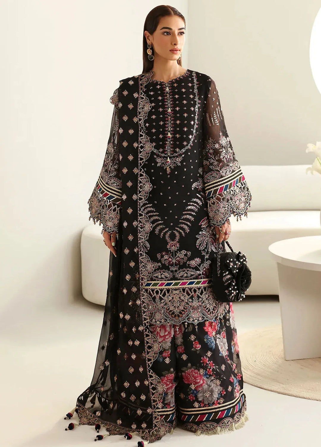 La Ruhe By Alizeh Embroidered Chiffon Suit Unstitched 3 Piece AFB24L 2176 Mona - Formal Collection