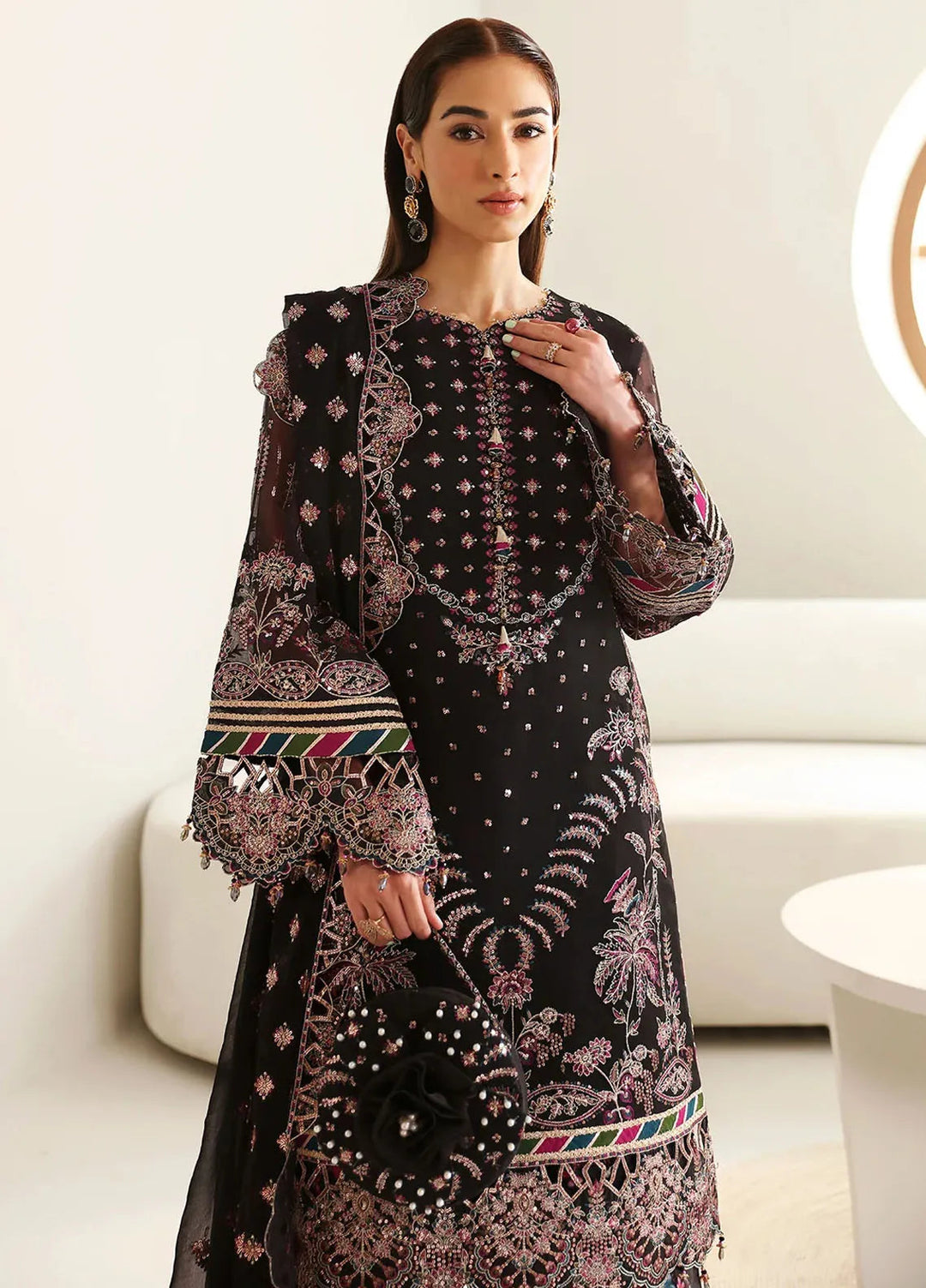 La Ruhe By Alizeh Embroidered Chiffon Suit Unstitched 3 Piece AFB24L 2176 Mona - Formal Collection