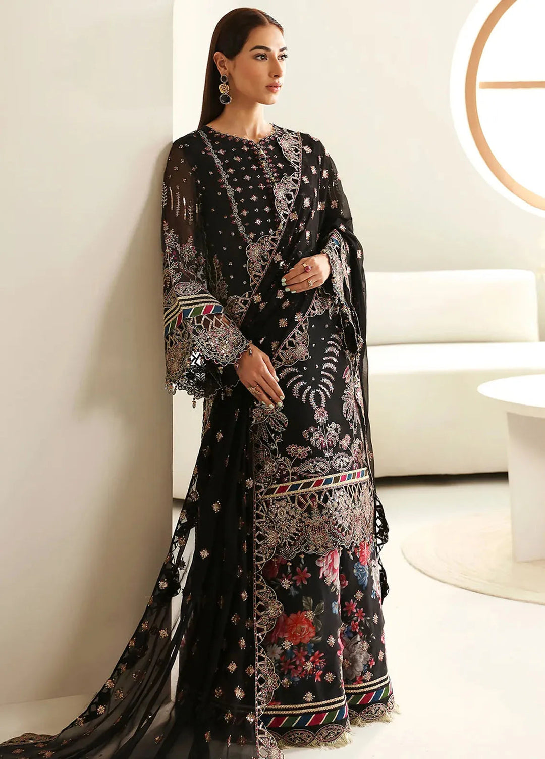 La Ruhe By Alizeh Embroidered Chiffon Suit Unstitched 3 Piece AFB24L 2176 Mona - Formal Collection