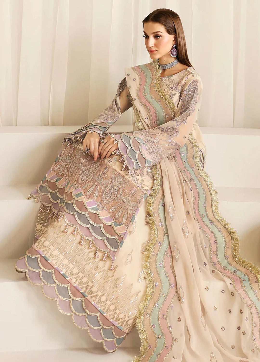 La Ruhe By Alizeh Embroidered Chiffon Suit Unstitched 3 Piece AFB24L 2177 Mysa - Formal Collection