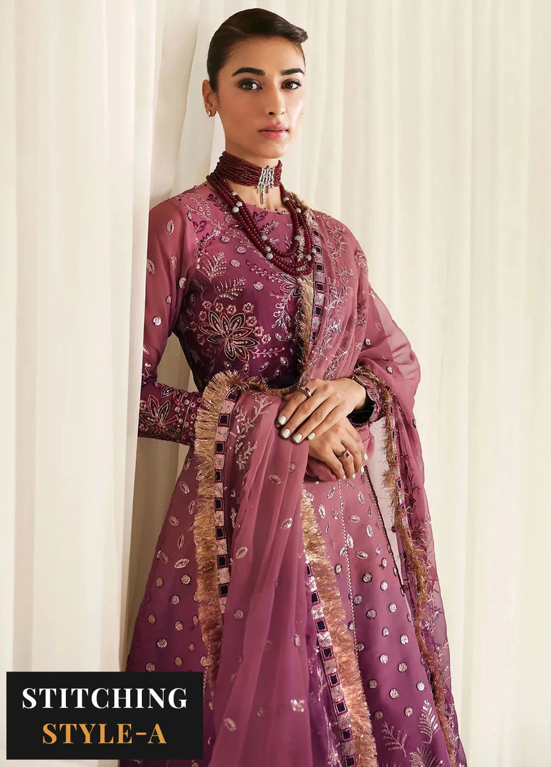 La Ruhe By Alizeh Embroidered Chiffon Suit Unstitched 3 Piece AFB24L 2178 Opal - Formal Collection
