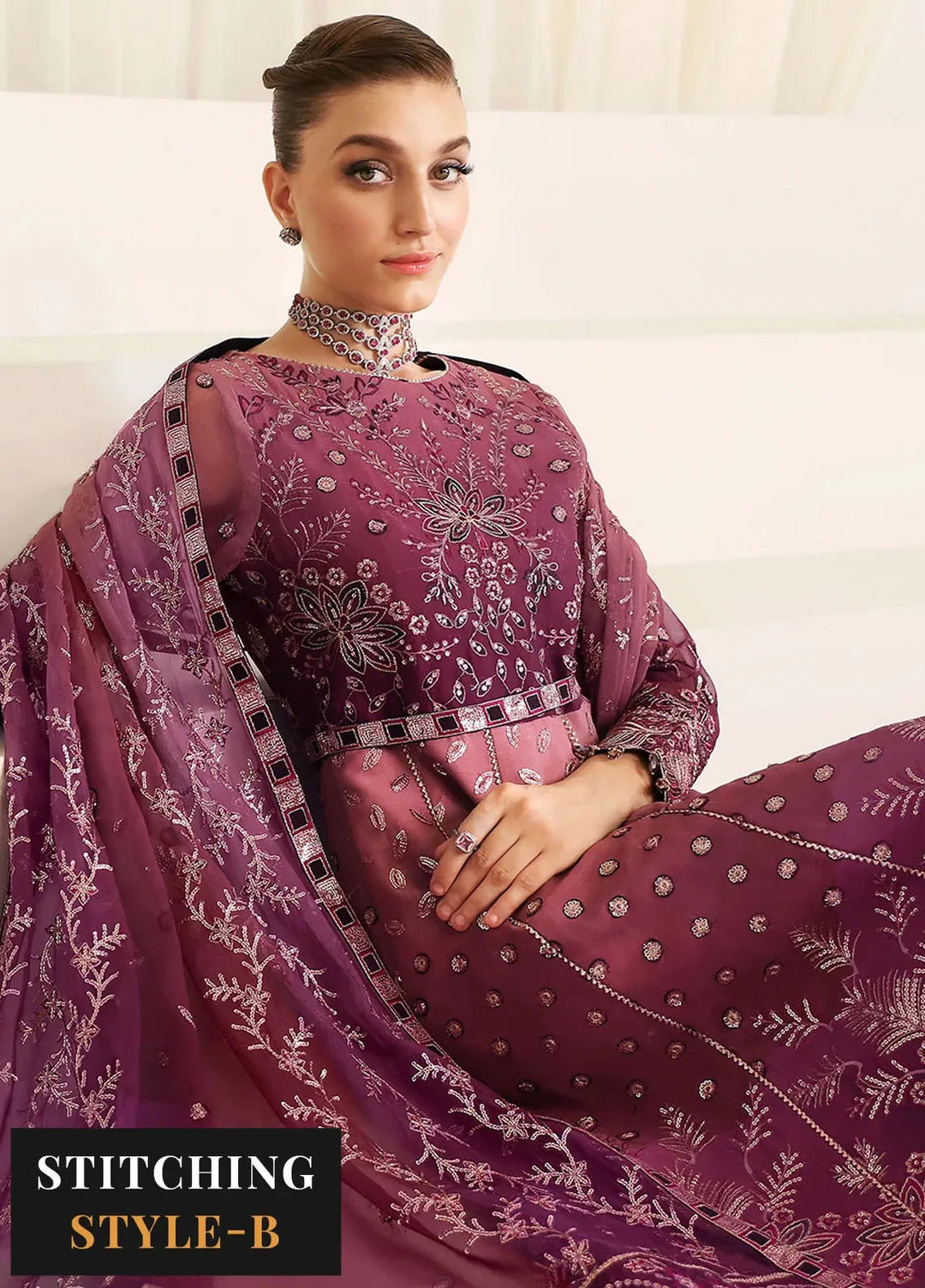 La Ruhe By Alizeh Embroidered Chiffon Suit Unstitched 3 Piece AFB24L 2178 Opal - Formal Collection