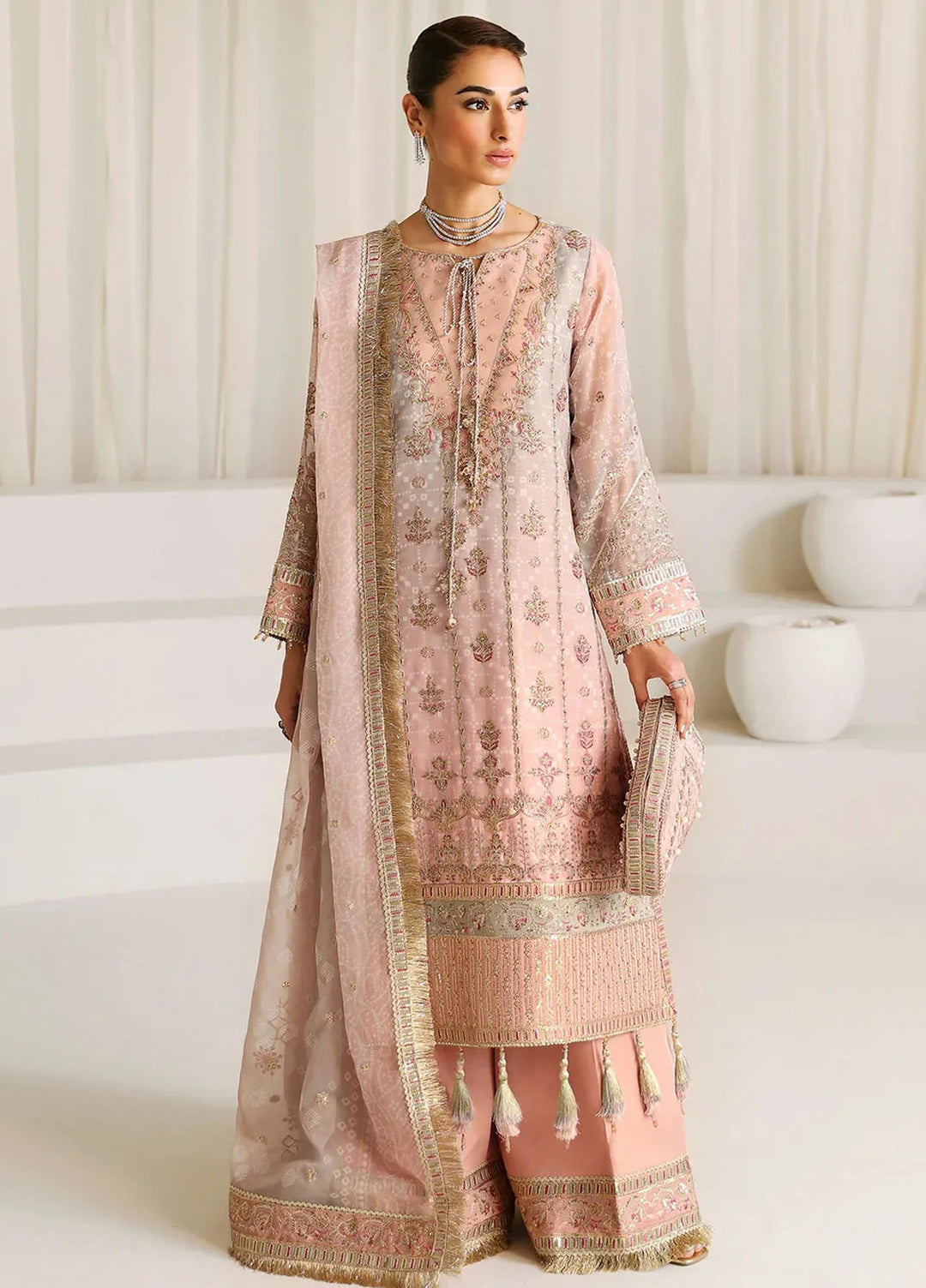 La Ruhe By Alizeh Embroidered Chiffon Suit Unstitched 3 Piece AFB24L 2181 Breeze - Formal Collection