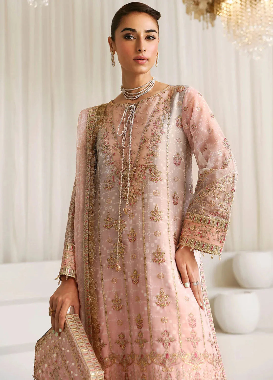 La Ruhe By Alizeh Embroidered Chiffon Suit Unstitched 3 Piece AFB24L 2181 Breeze - Formal Collection