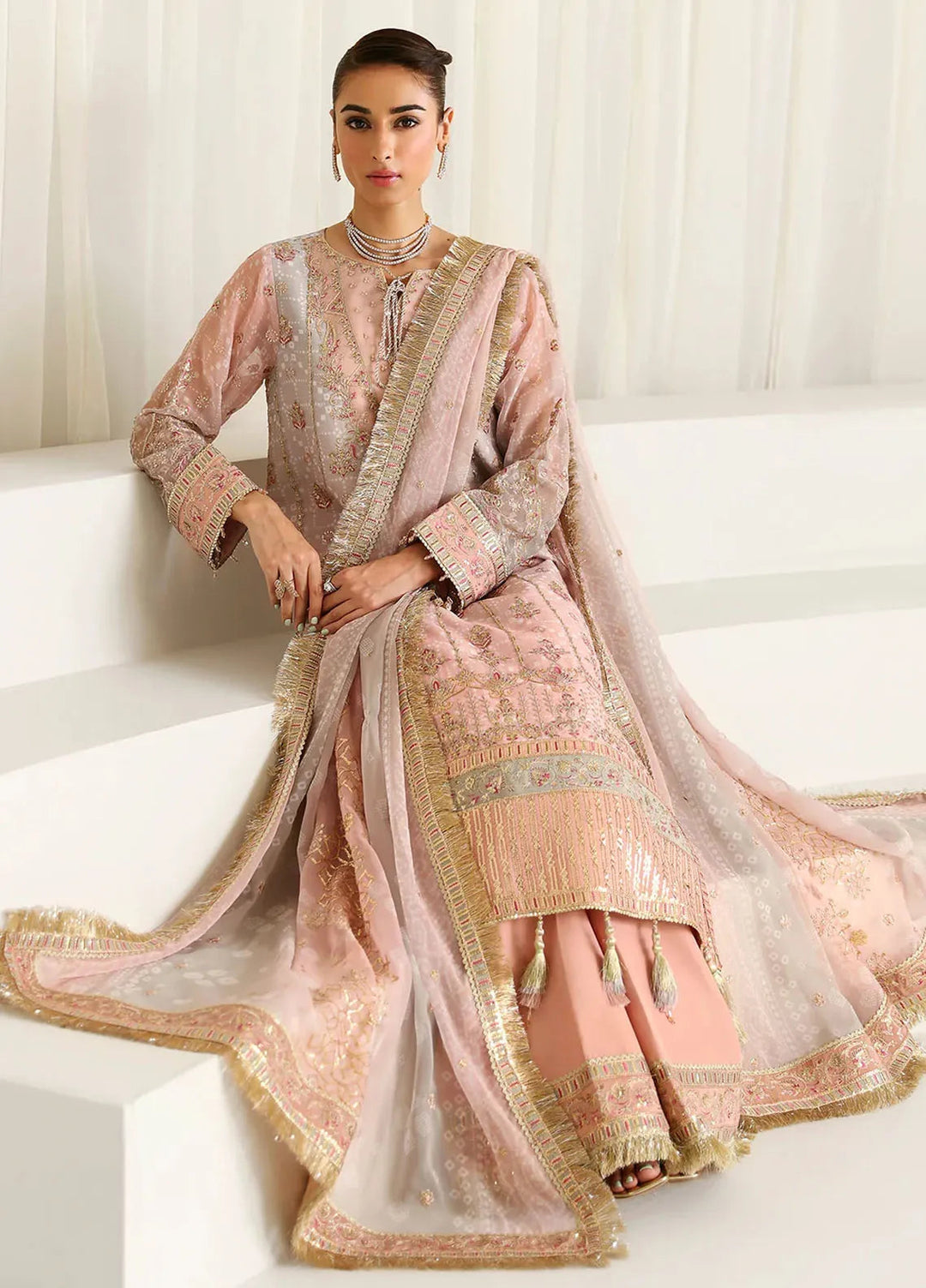 La Ruhe By Alizeh Embroidered Chiffon Suit Unstitched 3 Piece AFB24L 2181 Breeze - Formal Collection