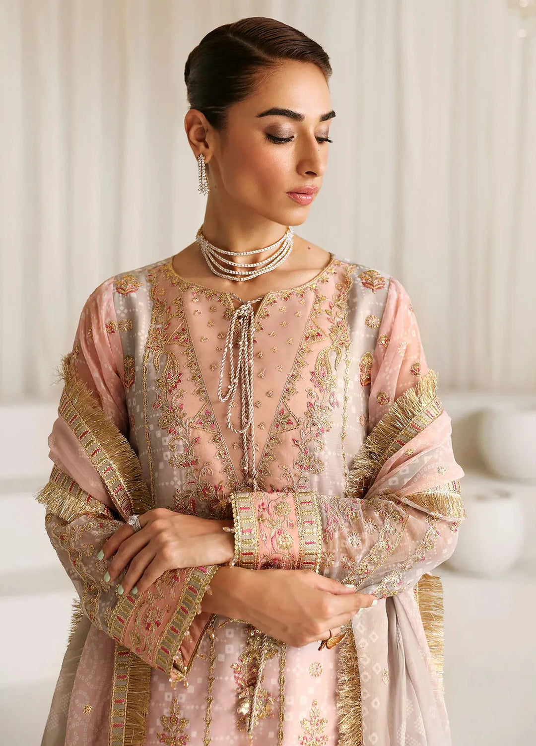 La Ruhe By Alizeh Embroidered Chiffon Suit Unstitched 3 Piece AFB24L 2181 Breeze - Formal Collection