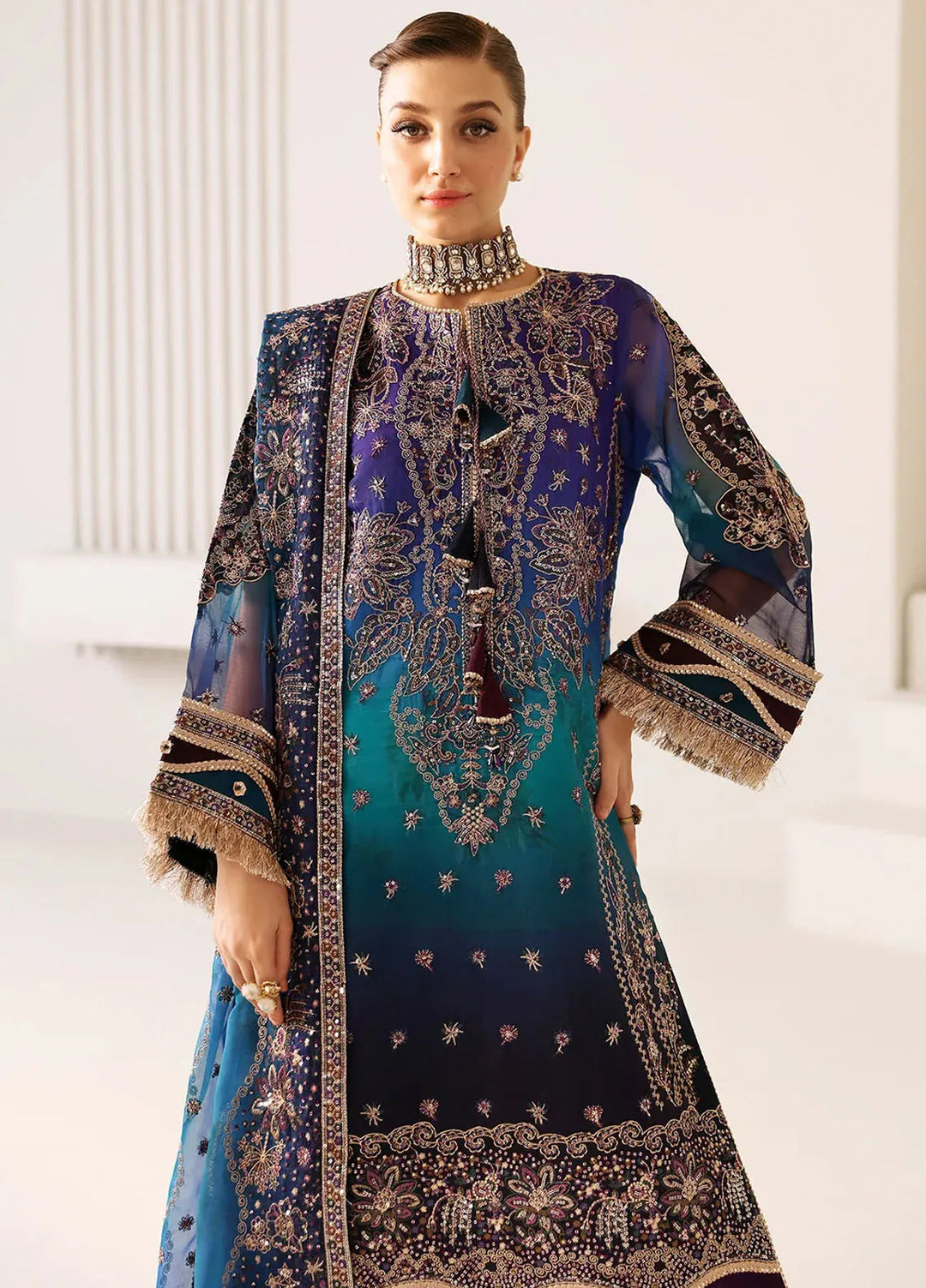 La Ruhe By Alizeh Embroidered Chiffon Suit Unstitched 3 Piece AFB24L 2182 Oasis - Formal Collection
