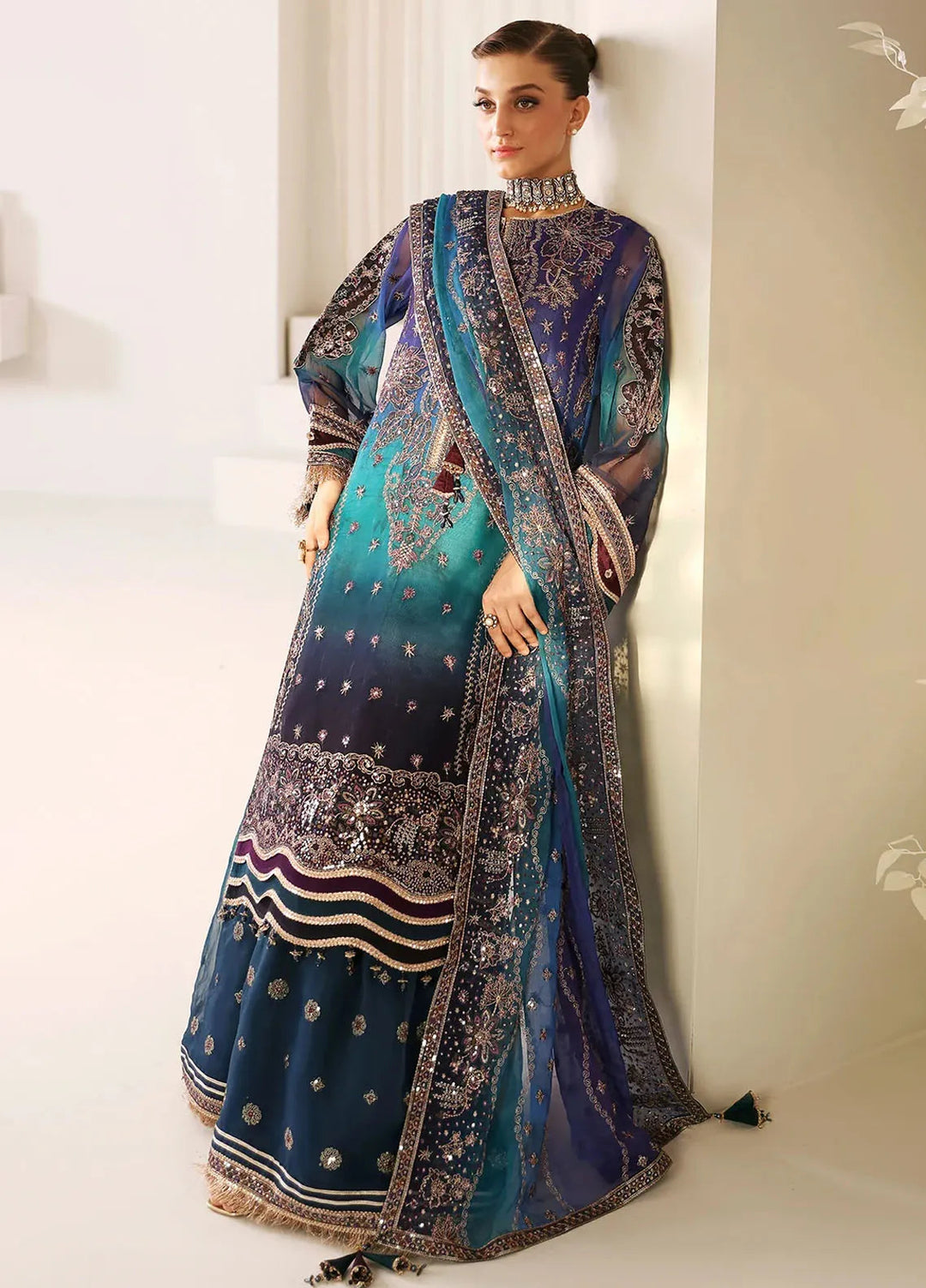 La Ruhe By Alizeh Embroidered Chiffon Suit Unstitched 3 Piece AFB24L 2182 Oasis - Formal Collection