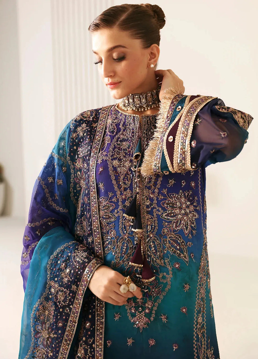 La Ruhe By Alizeh Embroidered Chiffon Suit Unstitched 3 Piece AFB24L 2182 Oasis - Formal Collection