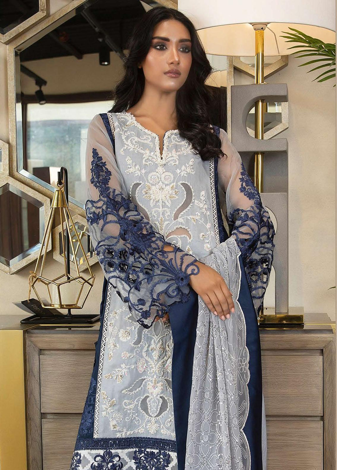 La Soie By Zunuj Embroidered Crepe Suits Unstitched 3 Piece ZJ23LS D-02 - Luxury Collection