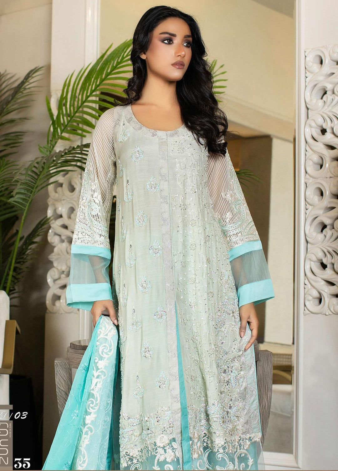 La Soie By Zunuj Embroidered Crepe Suits Unstitched 3 Piece ZJ23LS D-03 - Luxury Collection