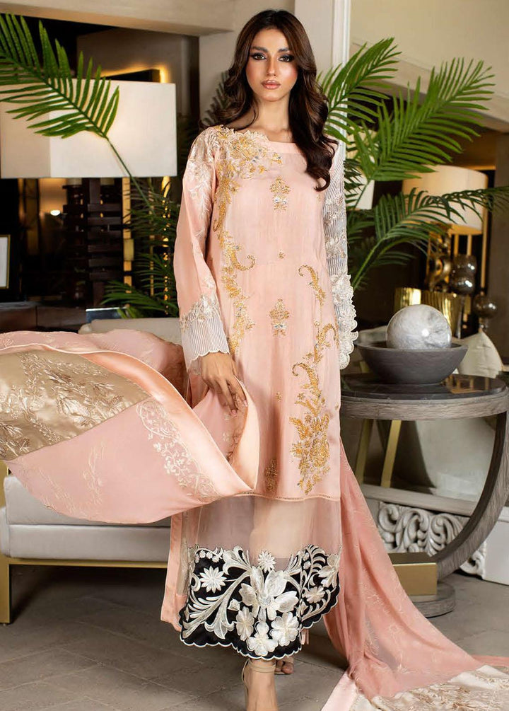 La Soie By Zunuj Embroidered Crepe Suits Unstitched 3 Piece ZJ23LS D-04 - Luxury Collection