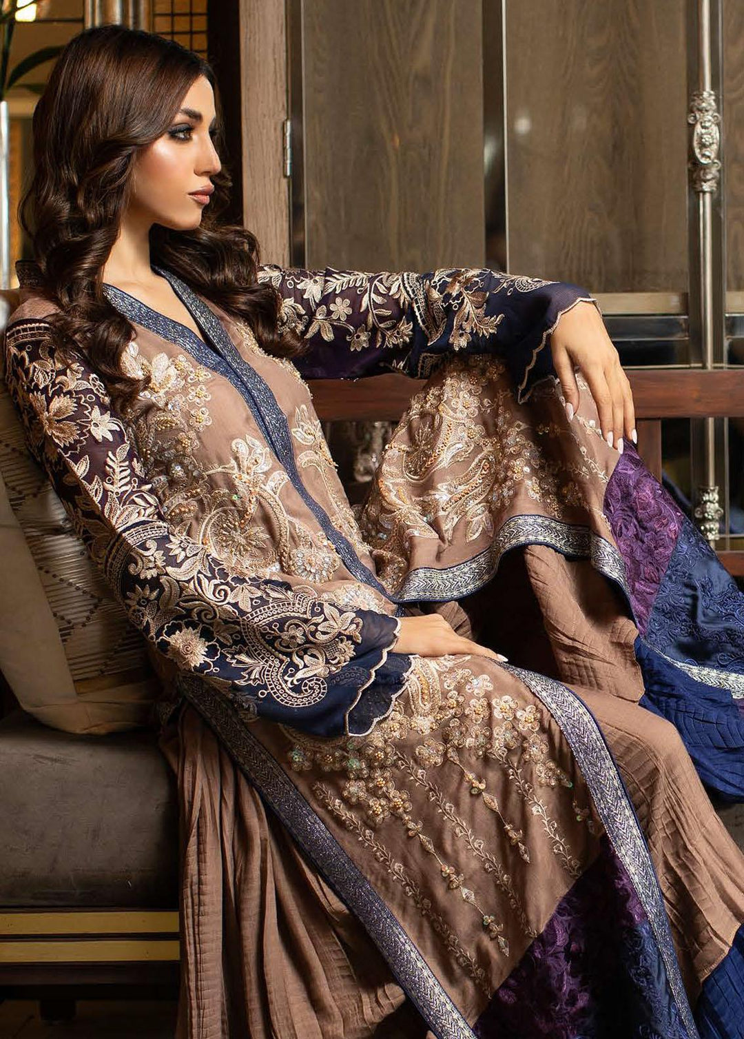 La Soie By Zunuj Embroidered Crepe Suits Unstitched 3 Piece ZJ23LS D-05 - Luxury Collection