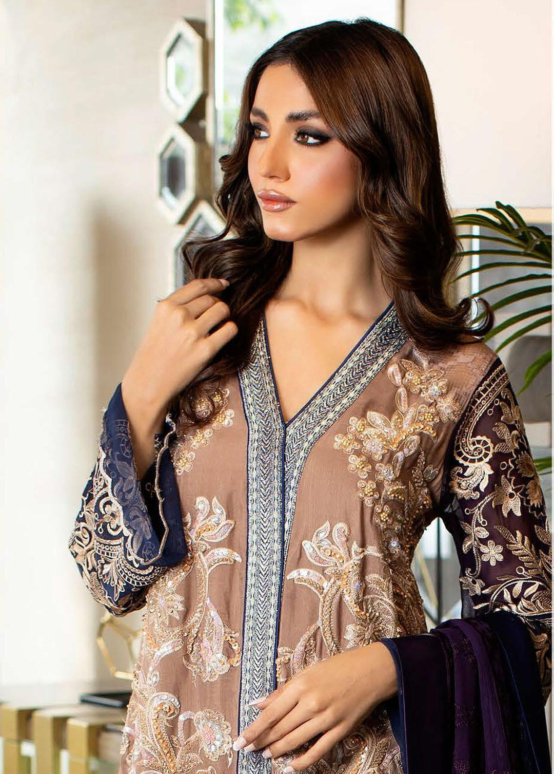 La Soie By Zunuj Embroidered Crepe Suits Unstitched 3 Piece ZJ23LS D-05 - Luxury Collection