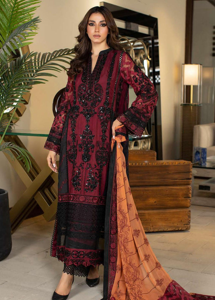 La Soie By Zunuj Embroidered Crepe Suits Unstitched 3 Piece ZJ23LS D-06 - Luxury Collection