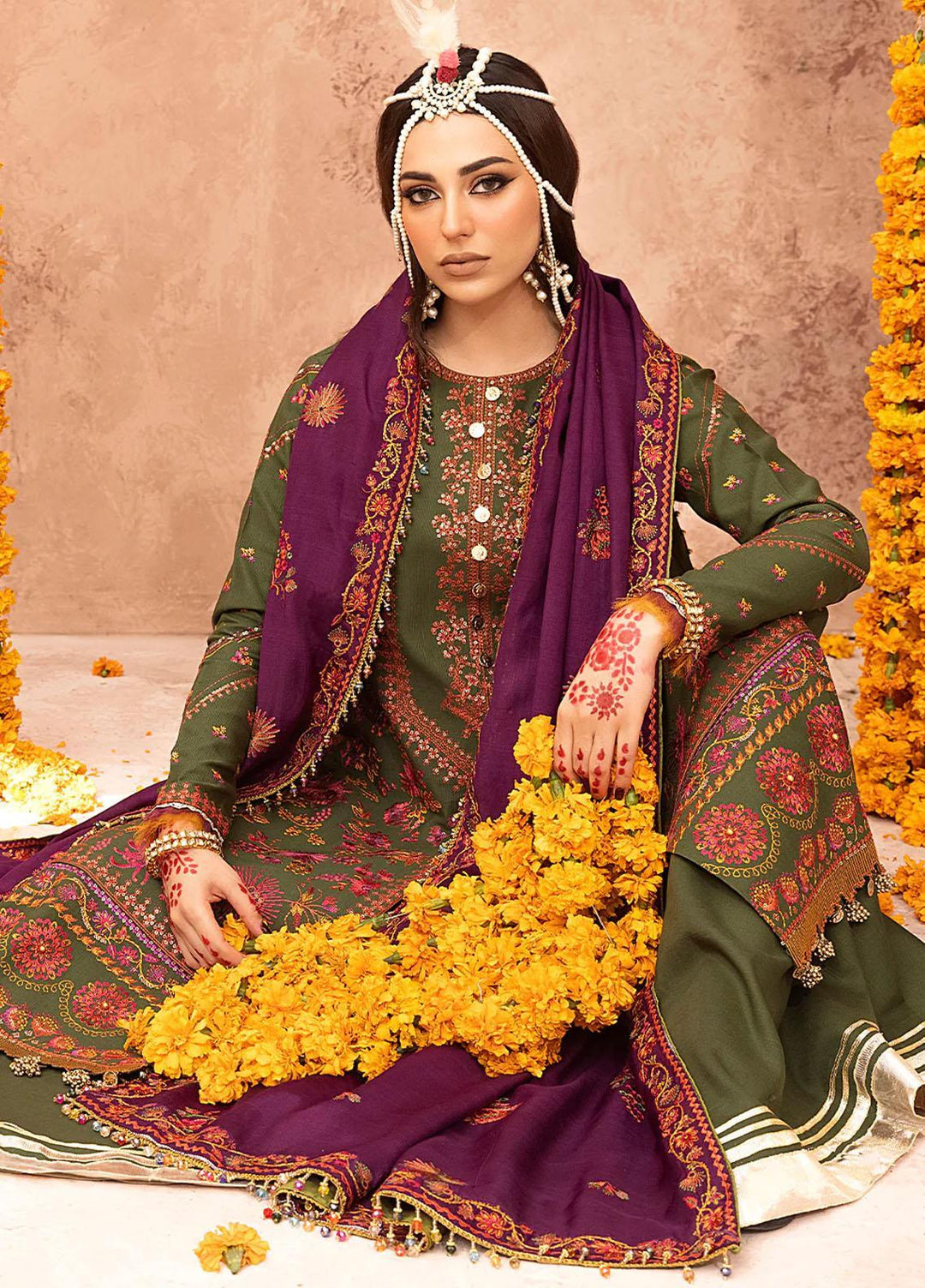 Laal By Bin Ilyas Embroidered Khaddar Suits Unstitched 3 Piece BI23L 1513-A - Winter Collection