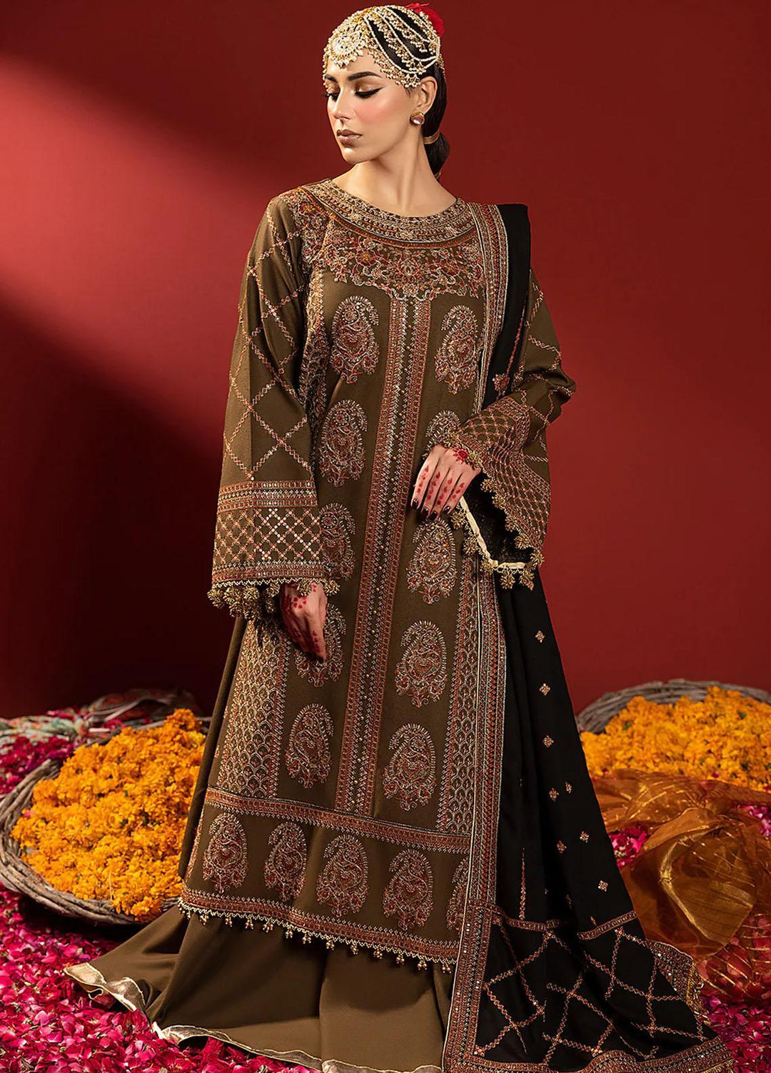 Laal By Bin Ilyas Embroidered Karandi Suits Unstitched 3 Piece BI23L 1516-A - Winter Collection