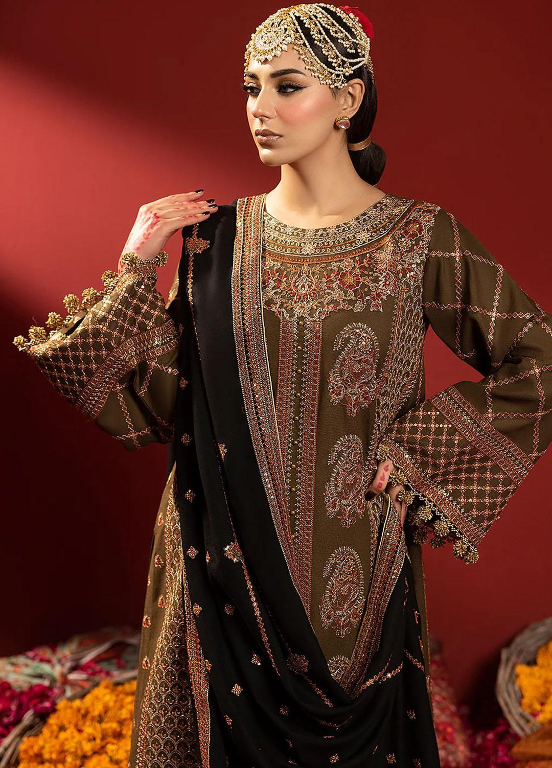 Laal By Bin Ilyas Embroidered Karandi Suits Unstitched 3 Piece BI23L 1516-A - Winter Collection