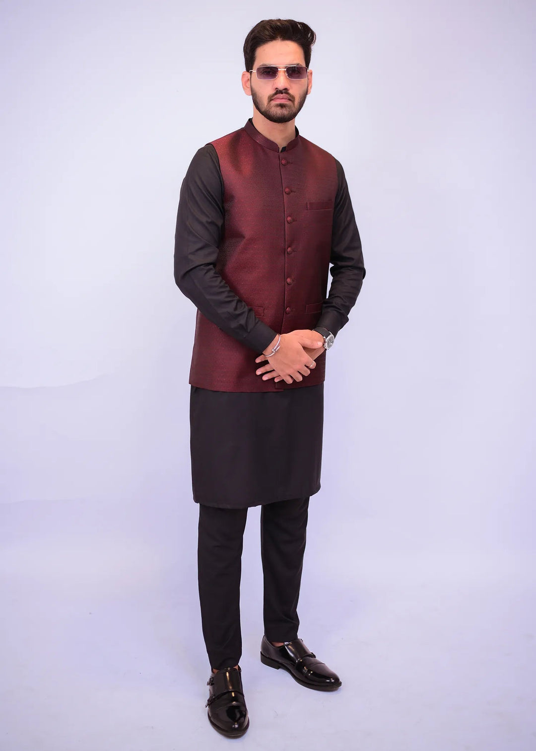 Maroon Jamawar Waistcoat