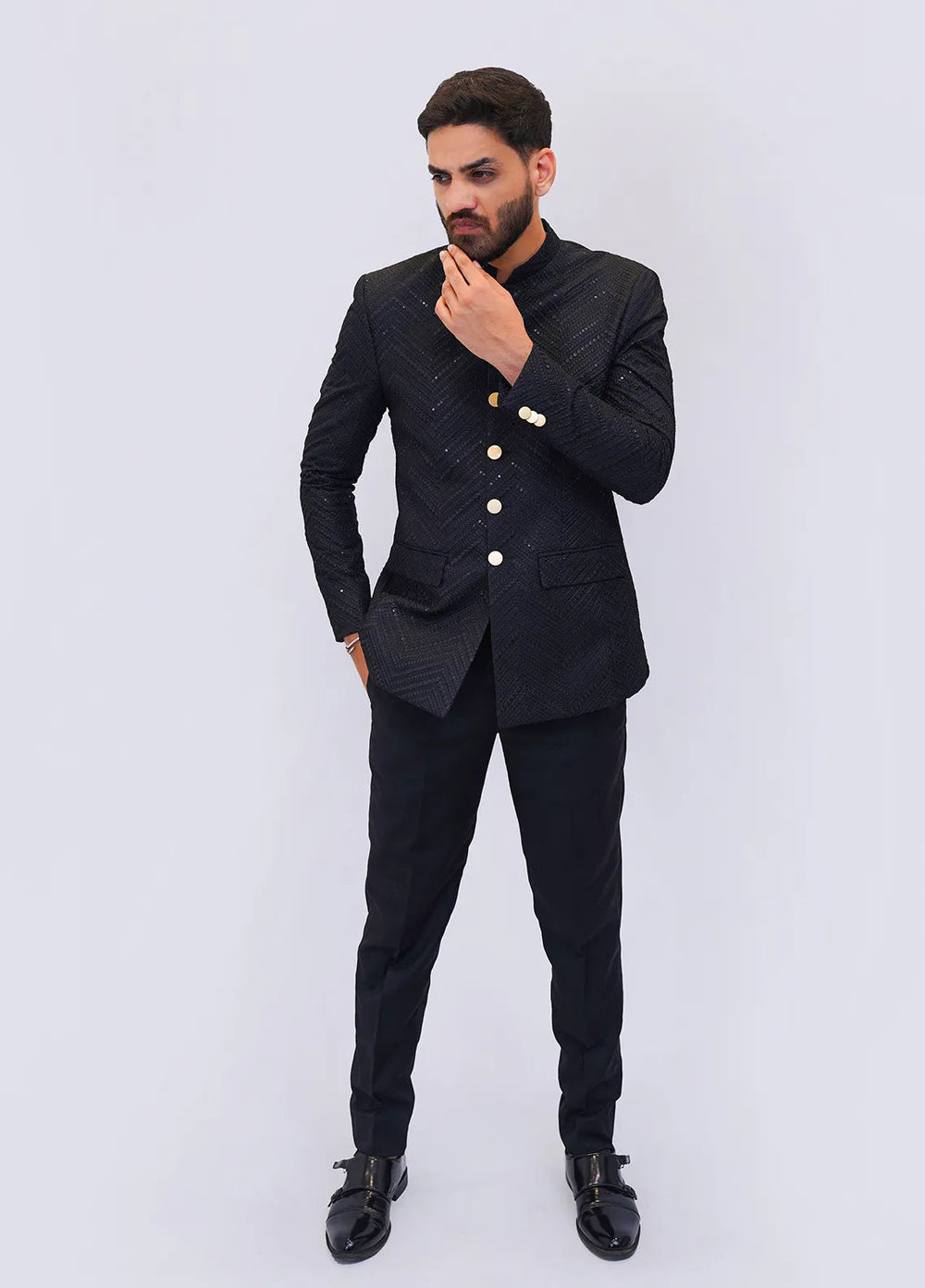 Label M Raw Silk Embroidered Men Prince Coat -  PC0001