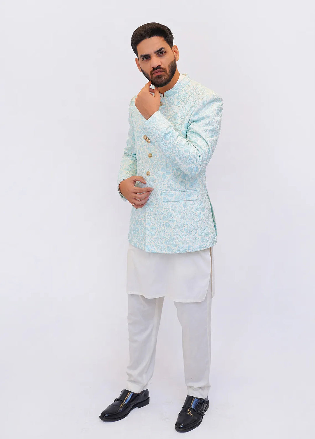 Label M Raw Silk Embroidered Men Prince Coat -  PC0006
