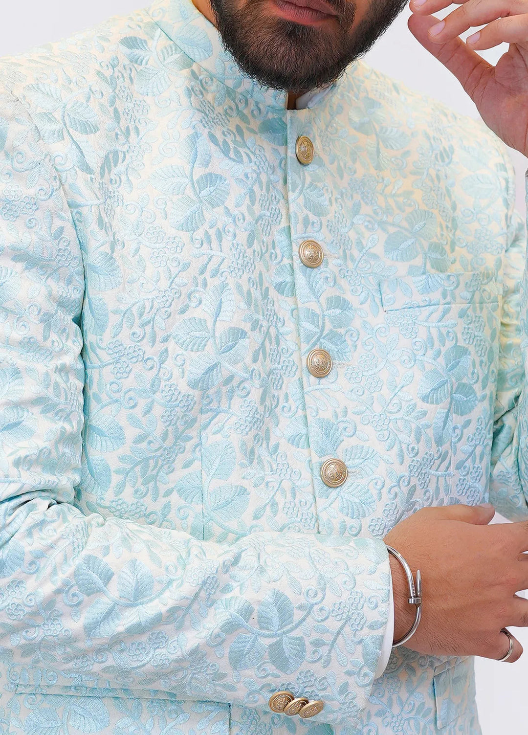 Label M Raw Silk Embroidered Men Prince Coat -  PC0006