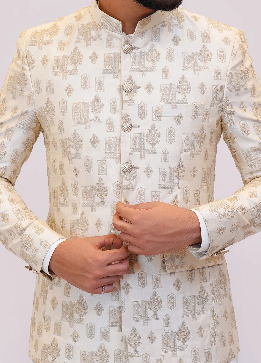 Label M Raw Silk Embroidered Men Prince Coat -  PC0007