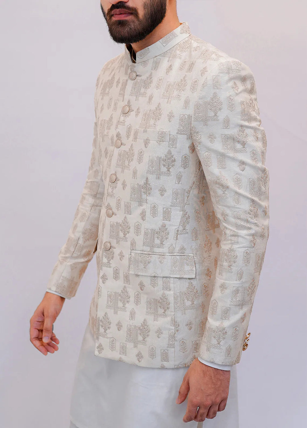 Label M Raw Silk Embroidered Men Prince Coat -  PC0007