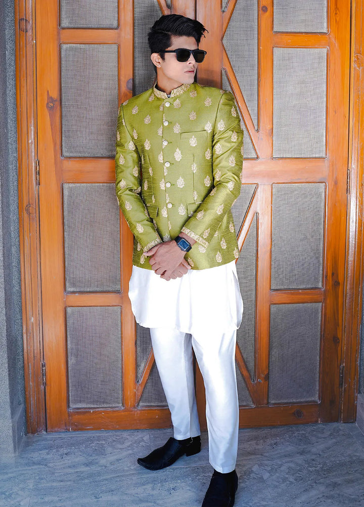Label M Raw Silk Embroidered Men Prince Coat -  PC0009