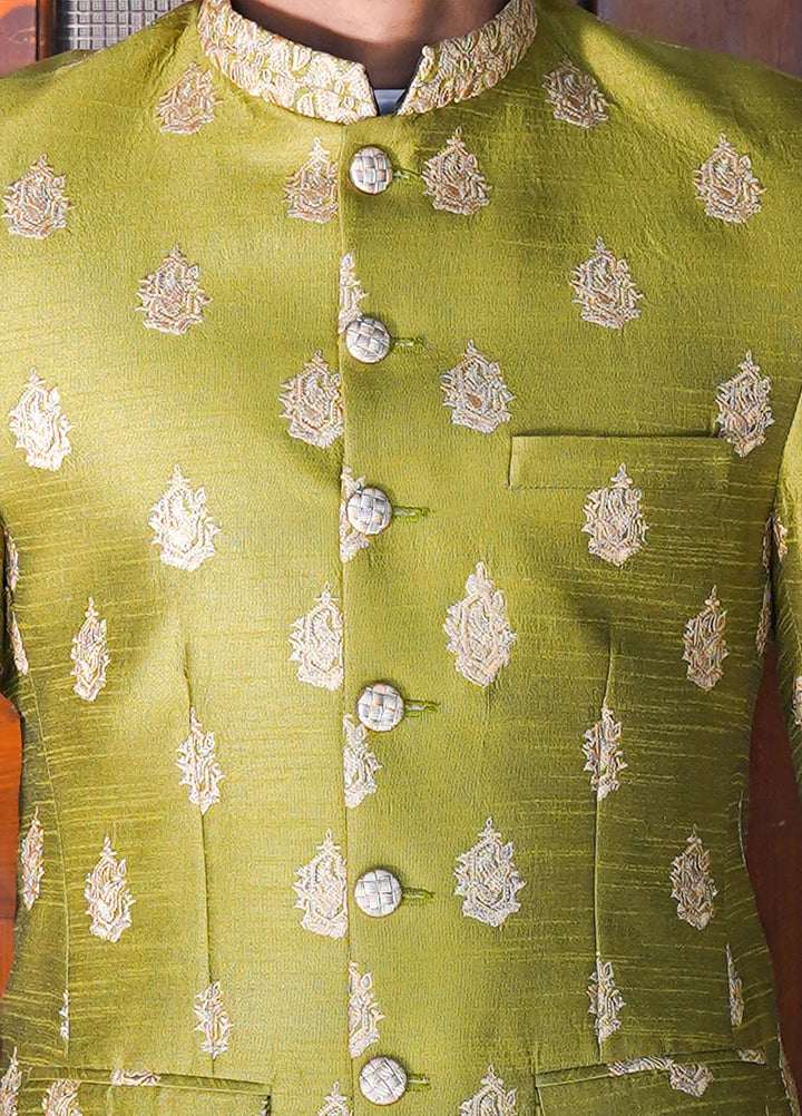 Label M Raw Silk Embroidered Men Prince Coat -  PC0009