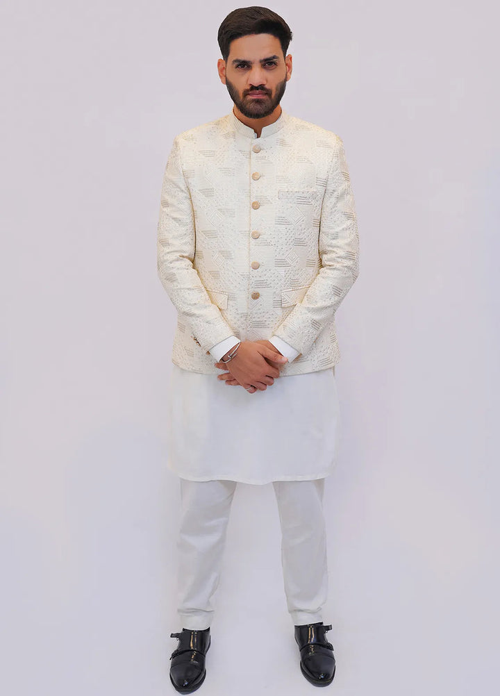 Label M Raw Silk Embroidered Men Prince Coat -  PC0012