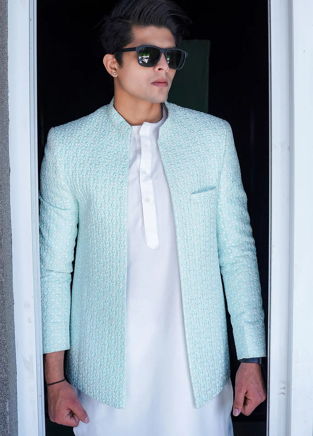 Label M Raw Silk Embroidered Men Prince Coat -  PC0013